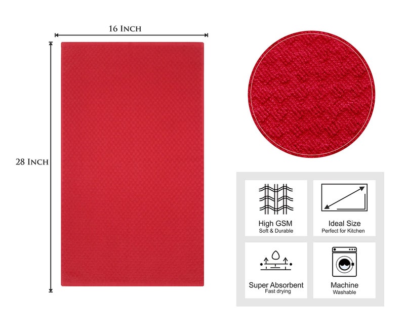 COTTON CRAFT Amazing Kitchen Towels - Set of 12 Terry Towels - 100% Cotton Euro CafÃ© Waffle Weave Dish Towel Set - Soft Absorbent Quick Dry Low Lint Reusable Pantry Bar Cleaning Cloth - 16 x 28 - Red - Image 2